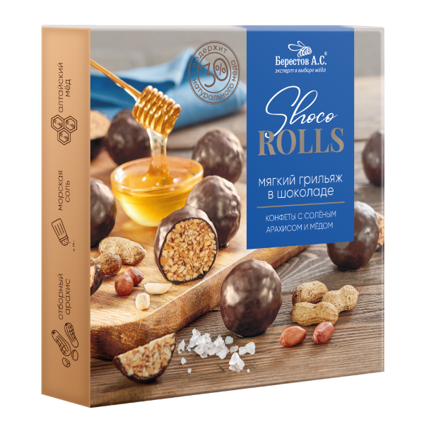 №2 Берестов Shoco Rolls конфеты с арахисом, солью и медом, 135г   в Михайловке