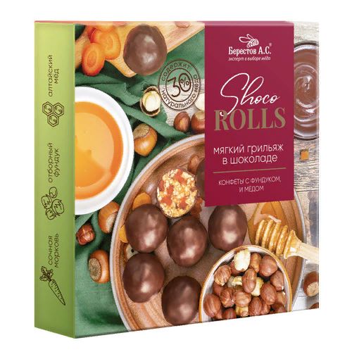 №2 Берестов Shoco Rolls конфеты с фундуком, цукатами моркови  и медом 135г  в Михайловке