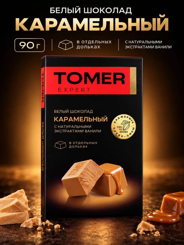 №1 Фабрика Томер  Белый шоколад КАРАМЕЛЬНЫЙ, 90г  в Михайловке